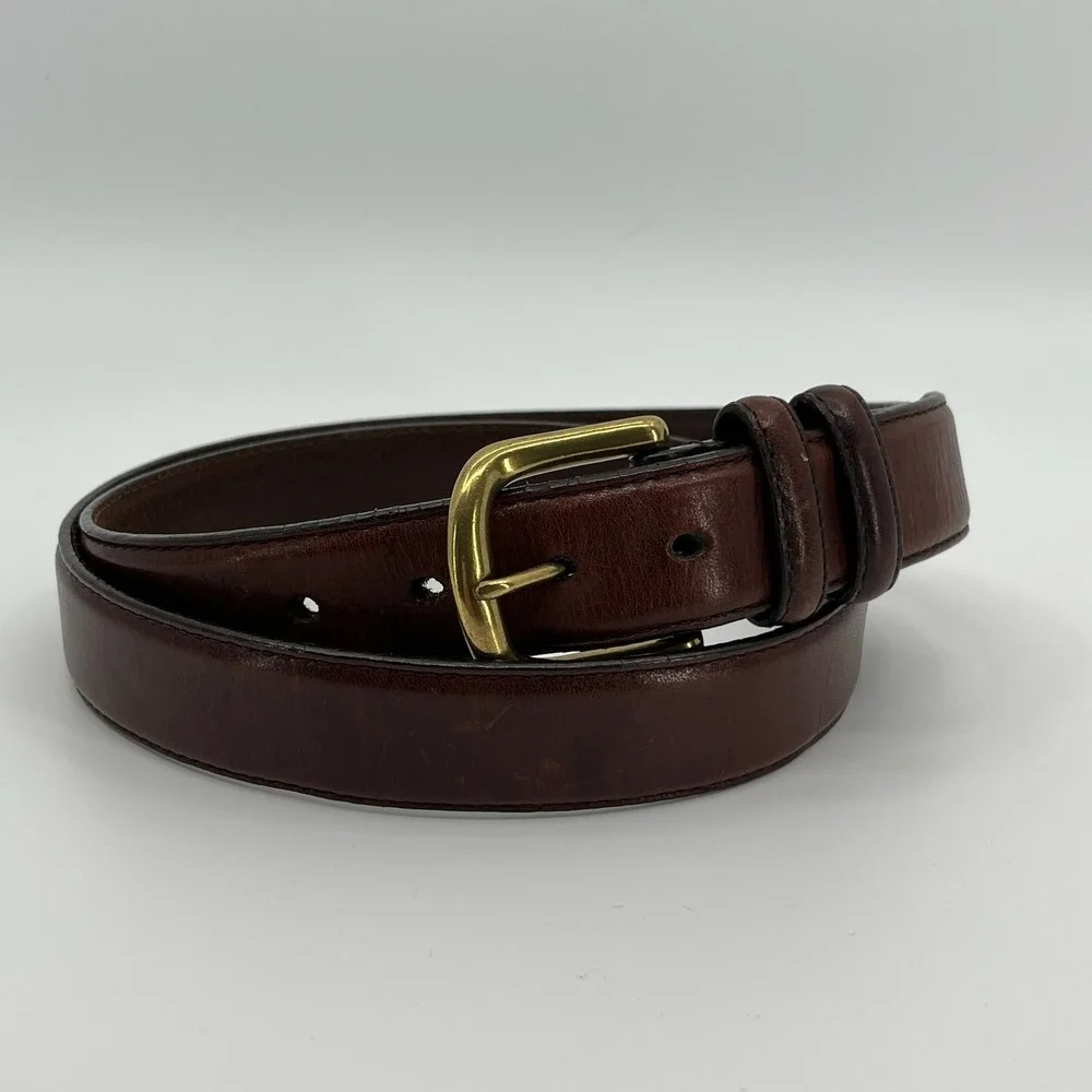 Full Grain Leather Belt Mens 38 Brown Brass Buckle Casual Classic Minimalist